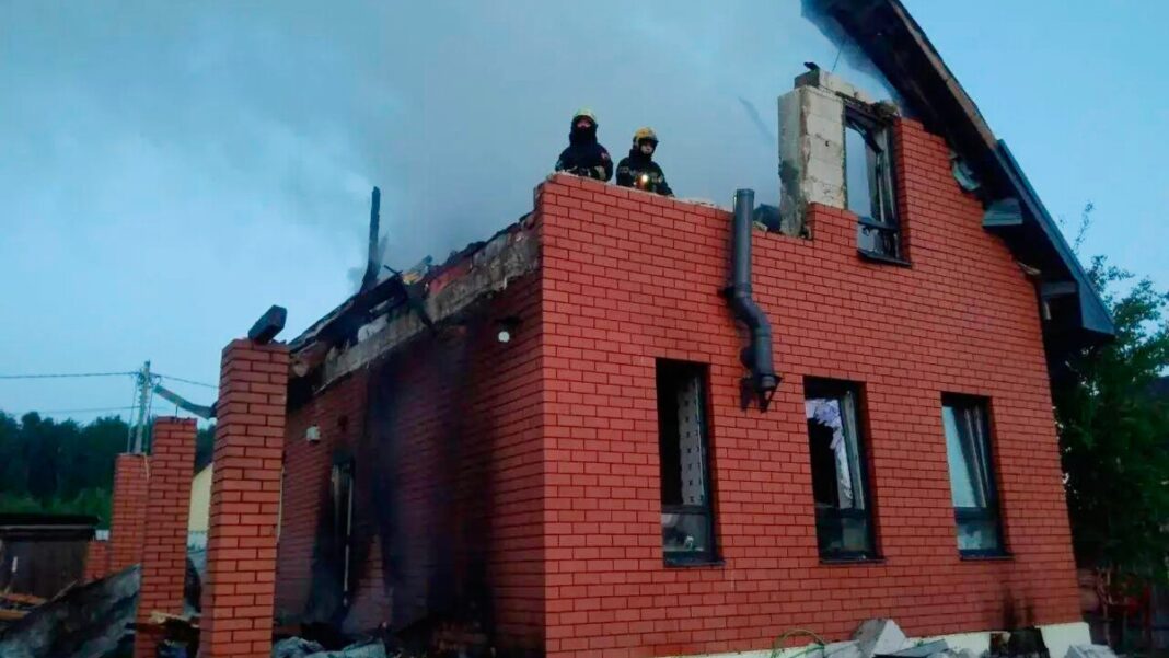 Damage after a Ukrainian drone attack