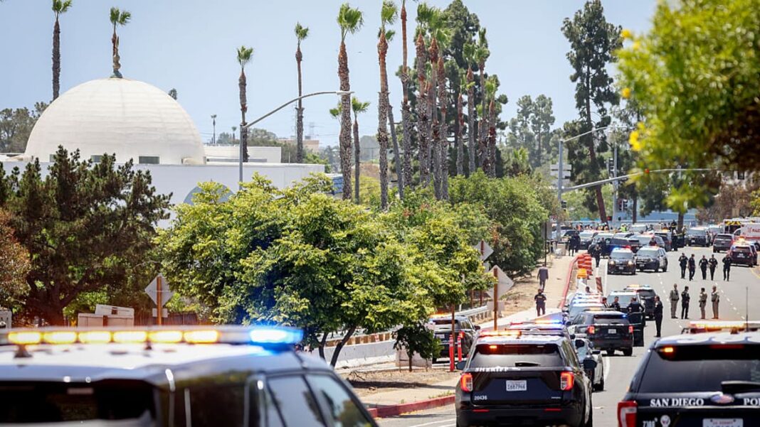 Police arrive at the Islamic Center of San Diego