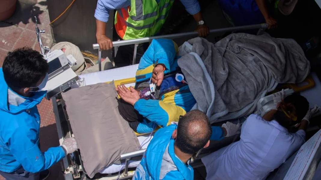 Hillary Dawa Sherpa taken for treatment by medics