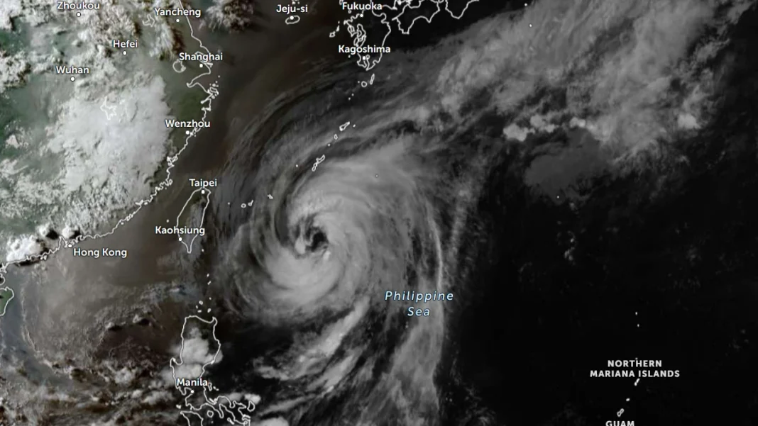 Satellite image of Tropical Storm Jangmi (Domeng) at 10:10 UTC on May 31, 2026
