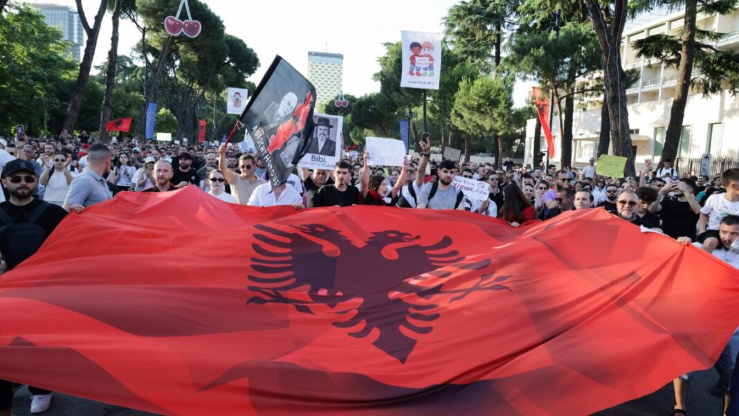 Protesters in Tirana, Albania